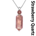 Natural strawberry quartz hexagonal column crystal aromatherapy bottle necklace - Strawberry Quartz (Silver)