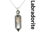 Natural grey labradorite hexagonal pillar crystal perfume bottle necklace pendant jewelry - Labradorite (Silver)