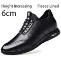 Vue détaillée de chaussures en cuir noir pour hommes avec rehaussement invisible de 6 cm - 37 / Style d'Augmentation de Taille Caché 6cm Doublé Polaire (LJ7706) / Noir