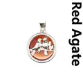 Pendentif rond en agate rouge naturelle avec un motif d'oiseau en relief argenté - Agate Rouge (aljylp1510)