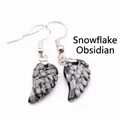 Élégantes boucles d'oreilles pendantes en obsidienne flocon de neige en forme d'aile - Obsidienne flocon de neige