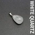 Elegant natural white crystal water drop pendant necklace on textured grey background - White Crystal