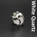 Exquisite silver frog prince pendant holding a natural white crystal ball gemstone - White Crystal