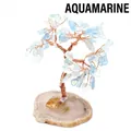 Handmade aquamarine crystal tree with wire-wrapped trunk on natural agate slice base - Aquamarine Style