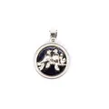 Pendentif rond argenté avec pierre de sable bleue et motif de deux oiseaux sur branche - Pierre de Sable Bleue (aljylp1510)