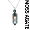 Natural green moss agate hexagonal crystal column aromatherapy bottle pendant necklace - Moss Agate (Silver)