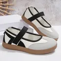 Comfortable Mary Jane ballet flats with velcro strap and brown gum sole for casual daily wear - 36 / White