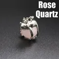 Silver frog prince pendant holding a natural pink rose quartz crystal ball charm - Rose Quartz