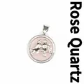 Pendentif rond en quartz rose naturel avec cadre décoratif argenté très élégant - Quartz Rose (aljylp1510)