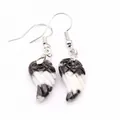 Pendientes colgantes de piedra cebra en forma de ala con ganchos de plata pulida para mujer - Piedra Cebra