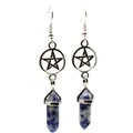 Silver pentagram earrings with blue spot natural stone hexagonal prism - Blue Spot Jasper