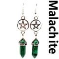 Gothic pentagram earrings with green malachite hexagonal pillar stone - Malachite