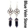 Natural hexagonal blue sodalite stone earrings featuring a hollow silver pentagram - Blue Sodalite