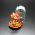 Miniature agate crystal tree of life with glass dome and wooden base for decor - Red Agate