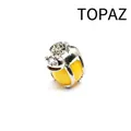 Silver frog prince pendant clutching a natural yellow topaz stone bead - Topaz