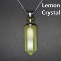Elegant hexagonal lemon quartz crystal perfume bottle pendant necklace in yellow - Lemon Crystal (Silver)