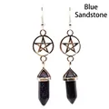 Elegant silver star earrings with natural blue sandstone hexagonal prism pendants - Blue Sandstone