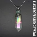 Hexagonal crystal perfume bottle necklace featuring a vibrant iridescent AB electroplated finish - Electroplated Crystal (Silver)