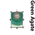 Pendentif mystique soleil en bronze vintage avec incrustation d'agate verte naturelle - Agate verte / Bronze