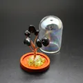 Miniature black agate stone tree of life featuring an iridescent glass dome cover decoration - Obsidian