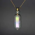 Hexagonal iridescent electroplated crystal perfume bottle pendant necklace in gold finish - Electroplated Crystal (Gold)