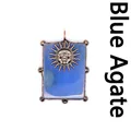 Pendentif soleil vintage en bronze avec pierre d'agate bleue naturelle rectangulaire - Agate bleue / Bronze