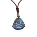 Natural labradorite stone carved Buddha pendant with striking blue flash on brown cord - Style 6-Laughing Buddha