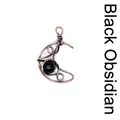 Handmade vintage wire wrapped crescent moon pendant with natural black obsidian stone bead - Moon / Obsidian (Antique Bronze)