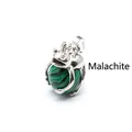 Exquisite silver frog prince pendant holding a natural round green malachite stone ball - Malachite