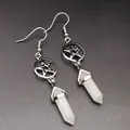 Natural white crystal earrings with hollow pentagram and hexagonal pillar pendant - Rose Quartz