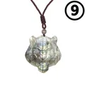 Hand-carved natural labradorite tiger head pendant with blue iridescent flash - Style 9-Tiger Head
