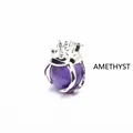 Detailed silver frog prince pendant holding a natural purple amethyst crystal ball - Amethyst