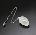 Natural clear quartz egg-shaped crystal pendulum with silver-tone chain - White Crystal