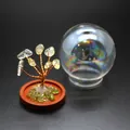Detailed view of miniature natural stone tree with its clear glass dome cover - Citrine