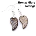 Pendientes de ala de piedra natural con labradorita y ganchos plateados para mujer pequeños - Brillo Bronce
