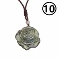 Natural labradorite rose carved pendant necklace with brown braided cord variant 10 - Style 10-Rose