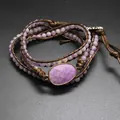 Handmade woven wrap bracelet featuring purple natural stone beads and raw stone - Lilac Stone