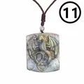Natural labradorite stone pendant with detailed carved winged dragon design on brown cord - Style 11-Dragon Wings