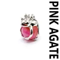 Frog prince pendant holding a pink agate bead in silver finish - Pink Agate