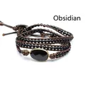Handmade multi-wrap black obsidian beaded bracelet with woven brown cord and gold trim - Obsidian Natural Stone (aljylb1429) / Obsidian