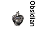 Detailed vintage Chinese dragon wrapped around obsidian heart pendant necklace in silver - Obsidian