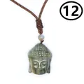 Hand-carved natural labradorite Buddha head pendant necklace with brown adjustable cord - Style 12-Buddha Head