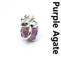 Unique silver frog prince pendant holding a natural purple striped agate stone bead - Purple Agate