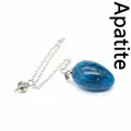 Natural egg-shaped blue apatite stone crystal pendulum with silver-toned chain - Apatite