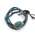 Hand-woven multi-layer wrap bracelet with natural blue apatite stone on brown cord - Apatite