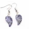 Pendientes de sodalita natural en forma de ala con patrones de piedra únicos y ganchos - Sodalita azul
