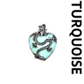 Vintage style silver dragon wrapped heart pendant with turquoise stone inlay jewelry - Turquoise