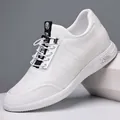 Premium white leather elevator sneakers for men with 6cm hidden height for casual wear - 37 / Leather 6cm Height Increase Style / White