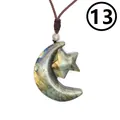 Natural blue flash labradorite crystal pendant featuring moon and star hand-carved design - Style 13-Moon Star