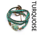 Handmade turquoise stone multi-layer wrap bracelet with brown cord and large oval gemstone - Turquoise